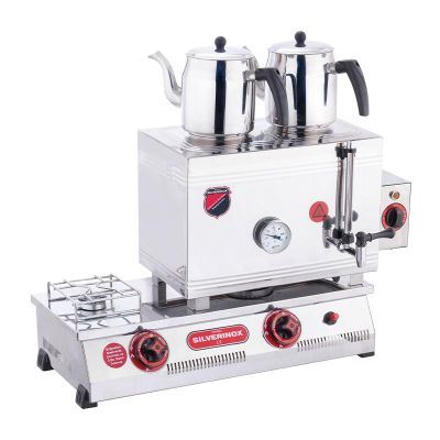 SilverInox 40 Model Kaynaklı 2 Demlikli Çay Ocağı, Çift Taban, 28 L, Elektrikli + Doğalgazlı